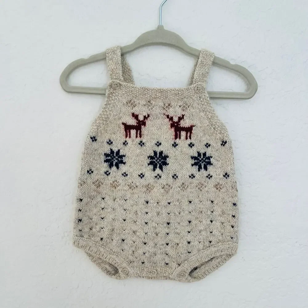 Zara Baby Knit Fair Isle Reindeer Romper 3-6M NWT